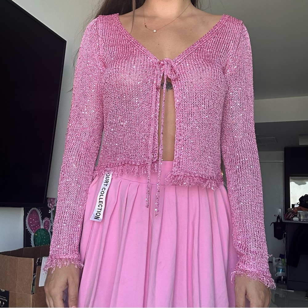 Fashion Nova Pink Glitter Cardigan